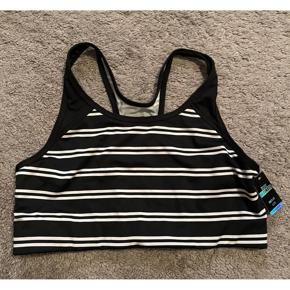 Victorias'a Secret PINK Ultimate Medium Support Sports Bra L Striped Black White